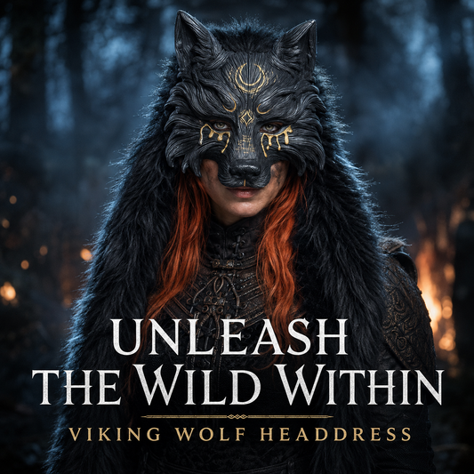 45% OFF🔥Viking Wolf Headdress – Black & Gold Werewolf Mask for Halloween, LARP & Cosplay