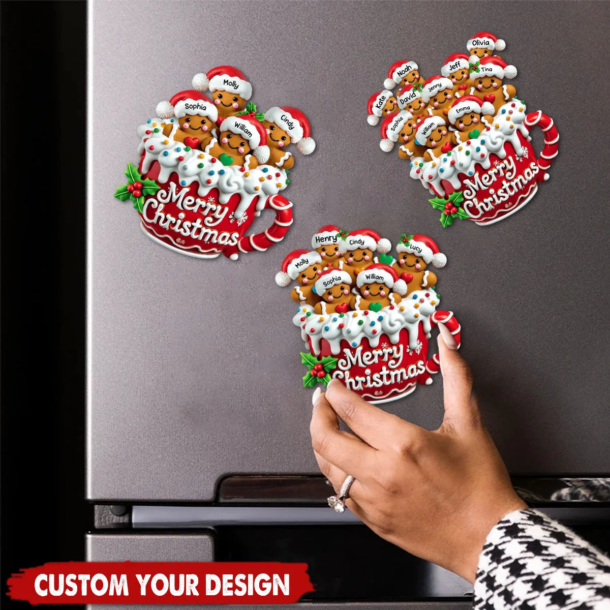 Merry Christmas - Personalized Gingerbread Family Sticker & Magnetic Fridge Magnet
