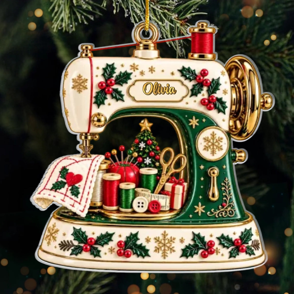 Custom Name Christmas Sewing Gifts for Crafters - Personalized Acrylic Ornament